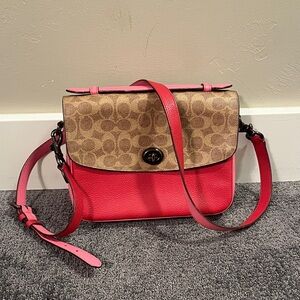 Coach Vibrant Pink and Tan Crossbody Bag